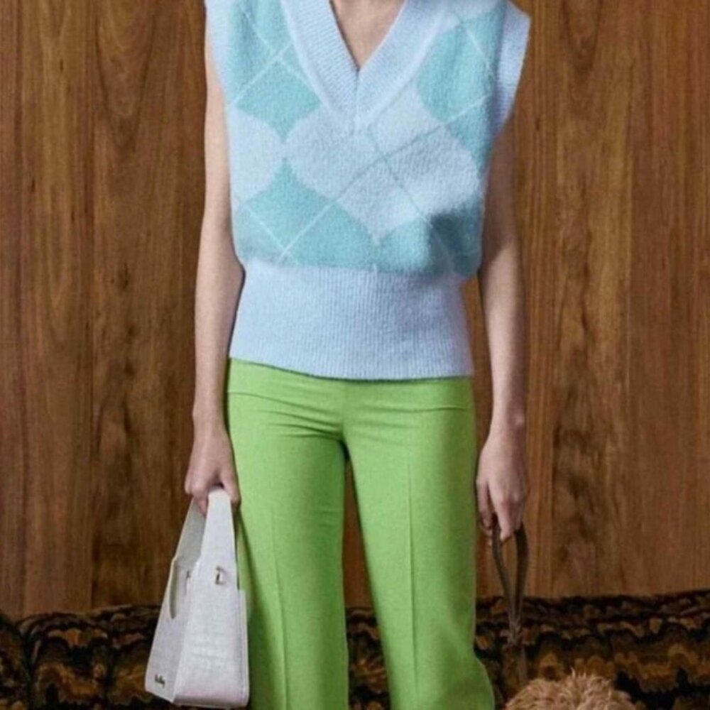 House of Sunny Diamond Argyle Knit 2-in-1 Convertible Sweater Sz 2 (XS) - Picture 2 of 7